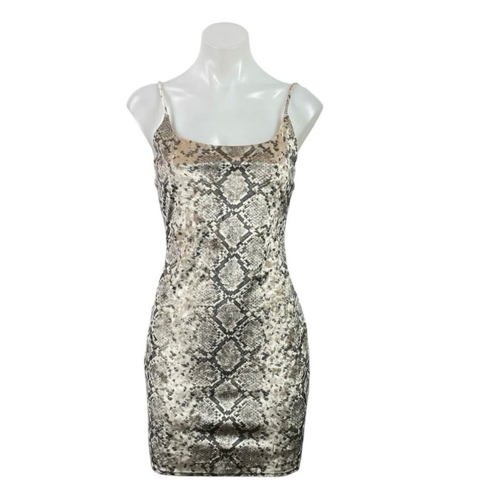 Windsor Beige Velvet Velour Snakeskin Cami Sleeveless Tank Mini Bodycon Dress M